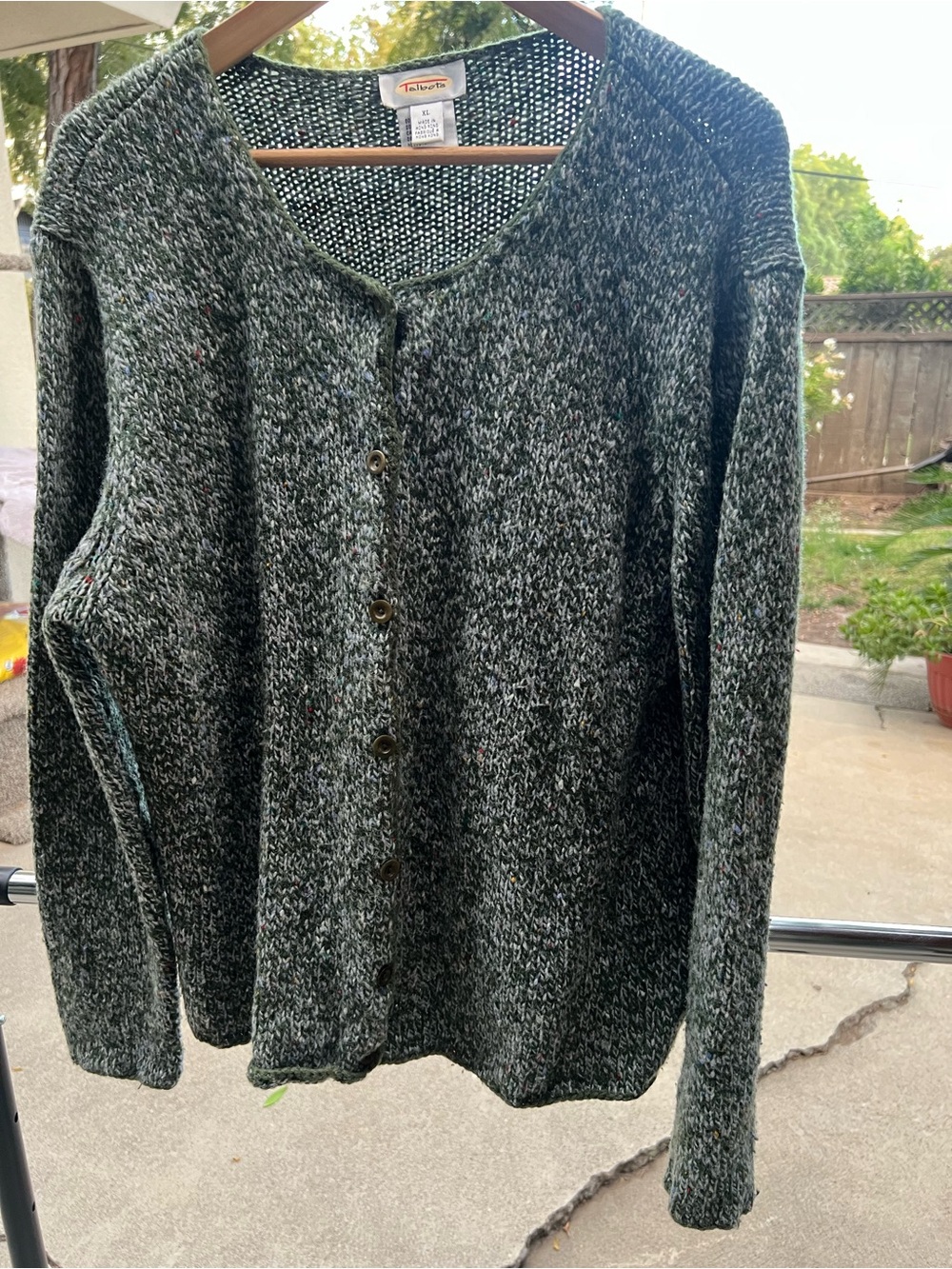 Talbots Green Flecked Wool Cardigan Sweater XL
